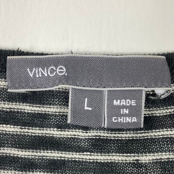 Nwot VINCE Top Women L Linen 100% Black White Stripe Slit-Side Long-Sleeve - Picture 3 of 10